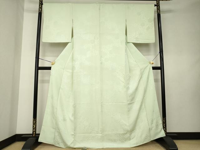 平和屋着物●上質な色無地 雲取り花唐草地紋 夏虫色 正絹 逸品 AABK9369ck
