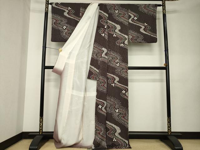 平和屋着物●上質な小紋 総絞り 流水花文 正絹 逸品 AABK9372ck