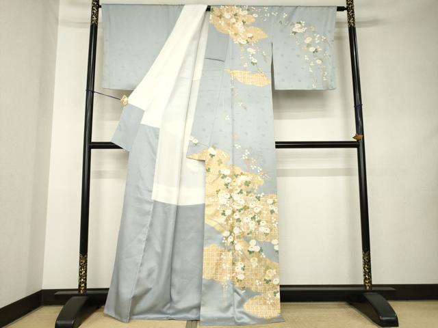 平和屋着物●訪問着 駒刺繍 雲重ね花文 金彩 正絹 逸品 AABK9373ck