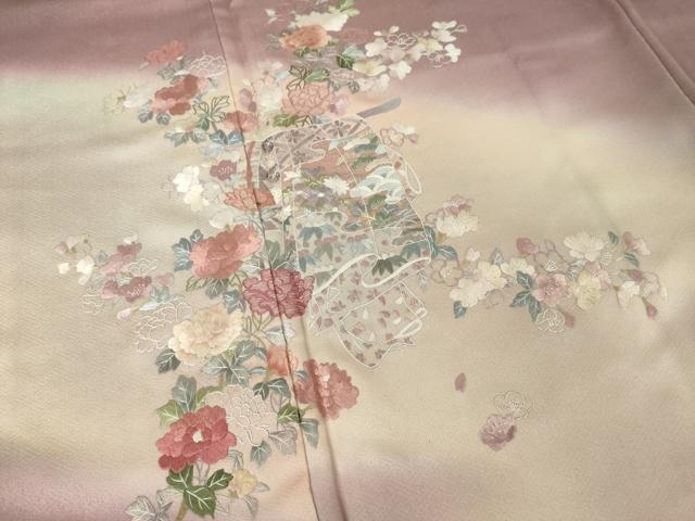 平和屋着物●訪問着 総刺繍 誰が袖花文 暈し染め 正絹 逸品 AABK9374ck