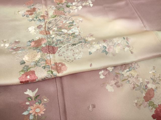 平和屋着物●訪問着 総刺繍 誰が袖花文 暈し染め 正絹 逸品 AABK9374ck