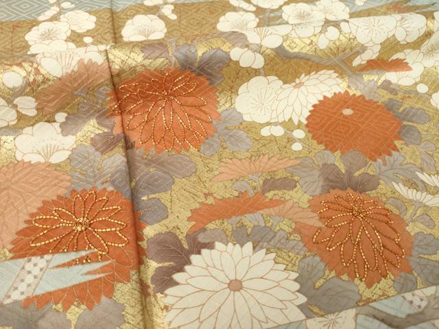 平和屋着物●豪華色留袖 駒刺繍 吉祥花文 金彩 正絹 逸品 AABK9375ck