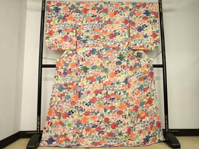 平和屋着物●上質な小紋 型染め 松皮菱花文 ロング丈 正絹 逸品 AABK9376ck