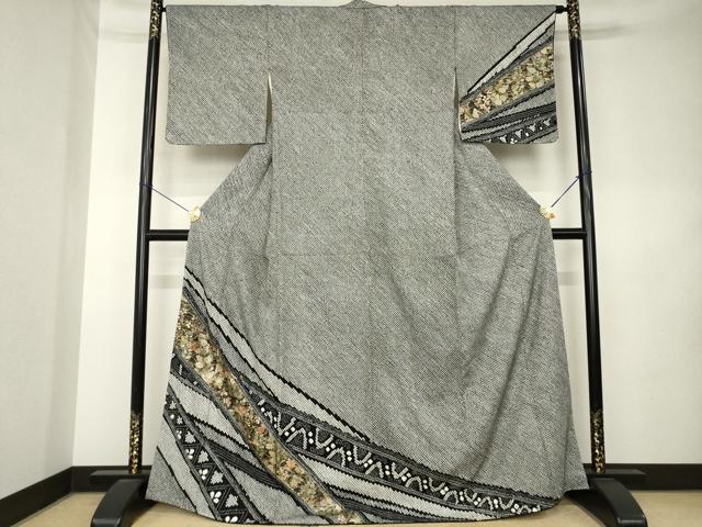 平和屋着物●訪問着 総絞り 刺繍 草花文 黒地 金彩 ますいわ屋扱い 正絹 逸品 AABK9383ck