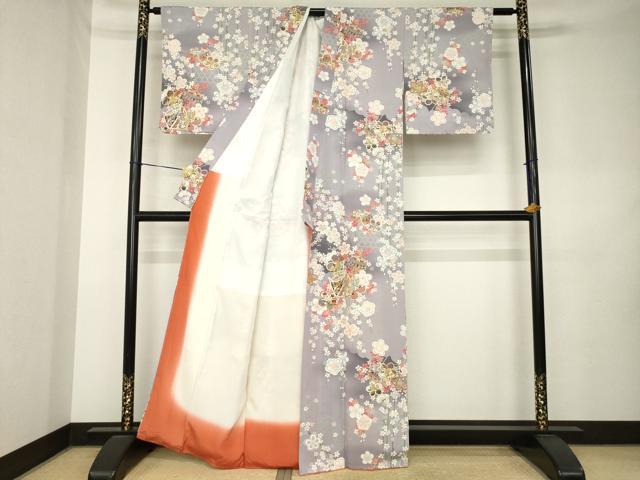 平和屋着物●上質な小紋 糸巻花文 正絹 逸品 AABK9384ck
