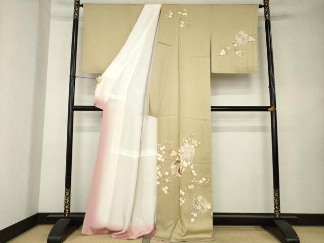 平和屋着物●訪問着 舞花文 金彩 丹後ちりめん 反端付き 正絹 逸品 AABK9387ck