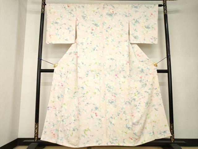 平和屋着物●上質な小紋 草花文 地紋起こし 正絹 逸品 AABK9394ck