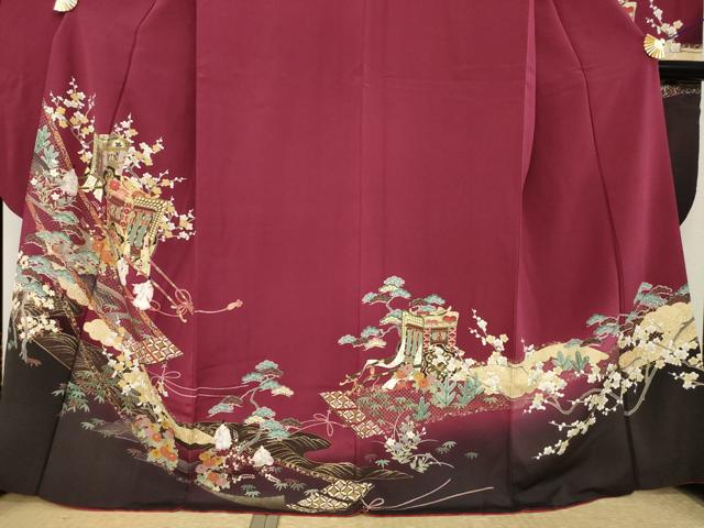平和屋着物●豪華振袖 駒刺繍 御所車人物花文 鈴乃屋扱い 正絹 逸品 AABK9397ck