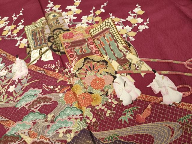 平和屋着物●豪華振袖 駒刺繍 御所車人物花文 鈴乃屋扱い 正絹 逸品 AABK9397ck