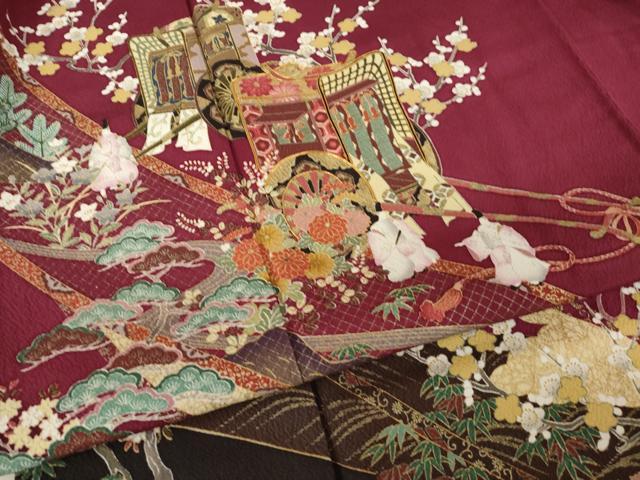 平和屋着物●豪華振袖 駒刺繍 御所車人物花文 鈴乃屋扱い 正絹 逸品 AABK9397ck
