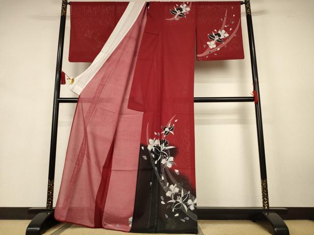 平和屋着物*夏物 訪問着 絽 草花文 暈し染め 銀彩 洗える着物 AABK9403jd