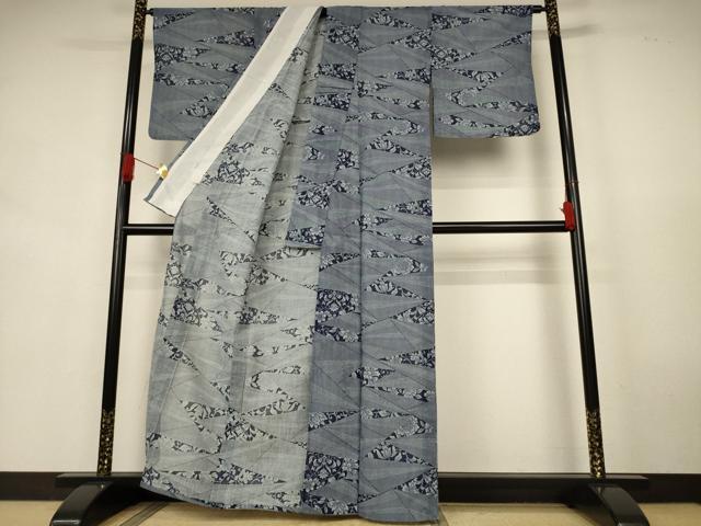 平和屋着物*夏物 小紋 紗 切嵌花文 洗える着物 AABK9406jd