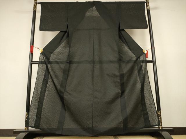 平和屋着物*夏物 色無地 墨流し紋紗 黒緑色 銀通し地 正絹 逸品 AABK9425jd