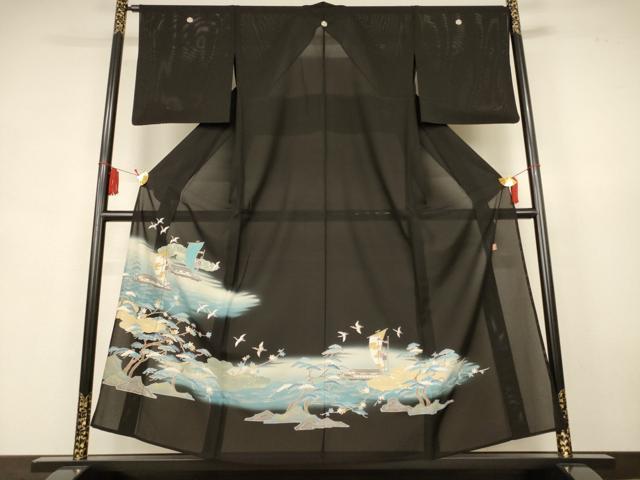 平和屋着物*夏物 黒留袖 絽 作家物 風景文 暈し染め 金彩 正絹 逸品 AABK9428jd