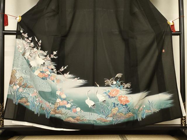 平和屋着物*夏物 黒留袖 絽 作家物 流水花鳥文 金彩 正絹 逸品 AABK9434jd
