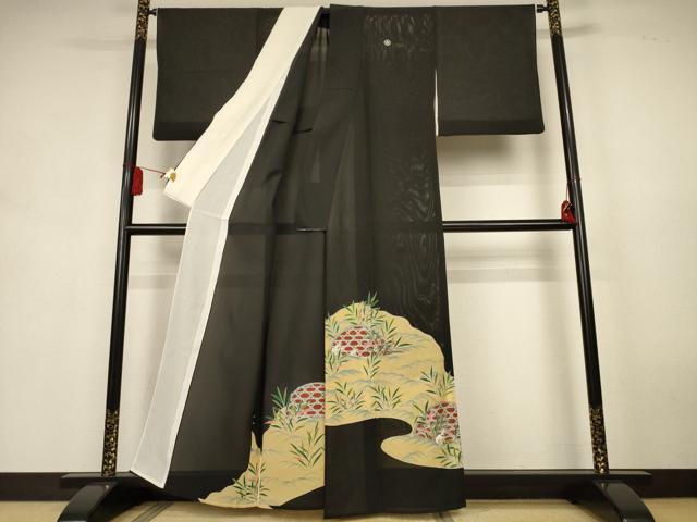 平和屋着物*夏物 黒留袖 絽 駒刺繍 流水草葉文 銀彩 正絹 逸品 AABK9435jd