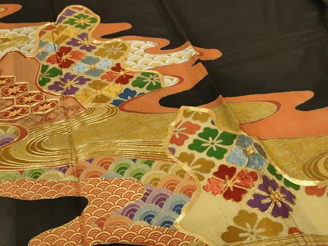 平和屋着物*夏物 黒留袖 絽 駒刺繍 流水吉祥文 金彩 正絹 逸品 AABK9436jd