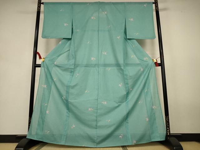 平和屋着物*夏物 小紋 絽 舞花文 洗える着物 AABK9452jd