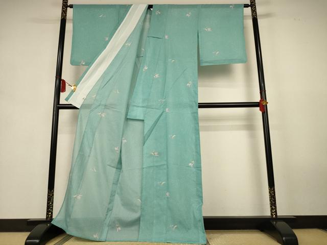 平和屋着物*夏物 小紋 絽 舞花文 洗える着物 AABK9452jd