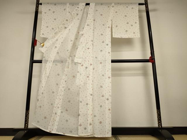 平和屋着物*夏物 小紋 絽 舞花文 洗える着物 AABK9459jd