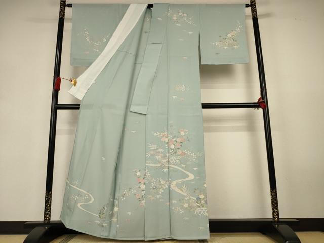 平和屋着物*夏物 創業460年・千總 訪問着 絽 流水草花文 銀糸 銀彩 伊勢丹扱い 正絹 逸品 AABK9531jd