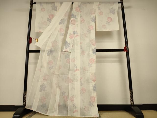 平和屋着物*夏物 本場小千谷ちぢみ 草花文 証紙付き 麻 逸品 AABK9532jd