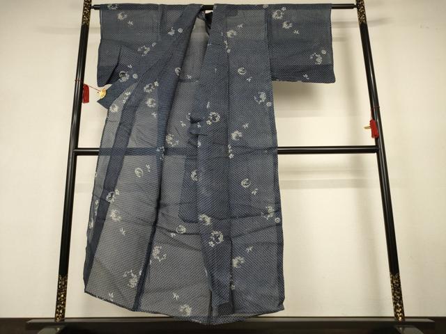 平和屋着物*夏物 小紋 浴衣兼用 絹紅梅 草花丸文 絹綿 AABK9545jd