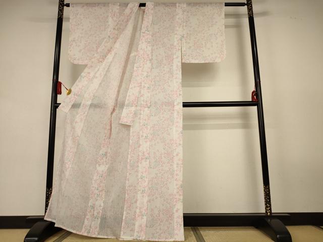 平和屋着物*夏物 小紋 紗 ちぢみ織 舞花文 AABK9554jd
