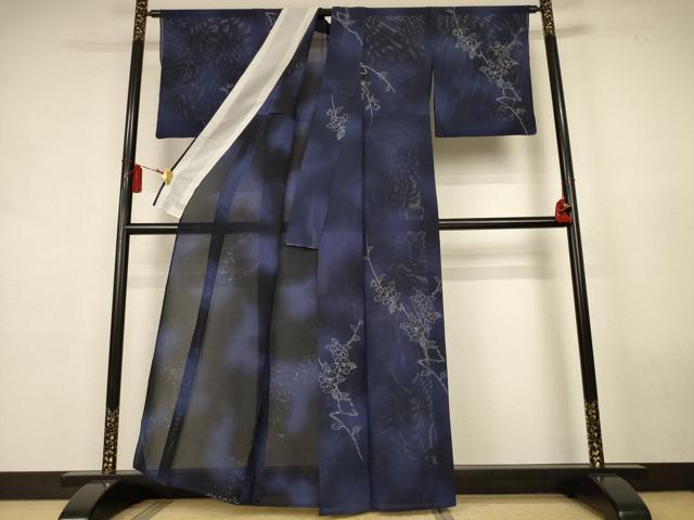 平和屋着物*夏物 小紋 絽 草花文 暈し染め 正絹 逸品 AABK9560jd