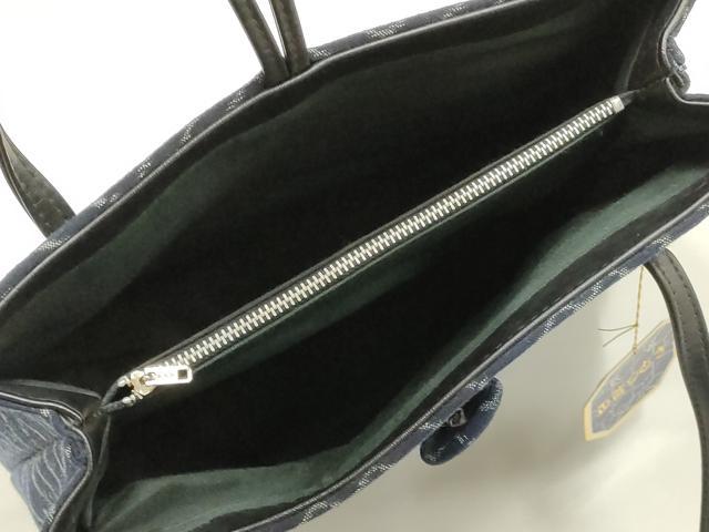 平和屋着物▼和装小物 和装バッグ ハンドバッグ トートバッグ 正藍つむぎ 紗綾型模様 くるみボタン 逸品 未使用 AABK9578ay