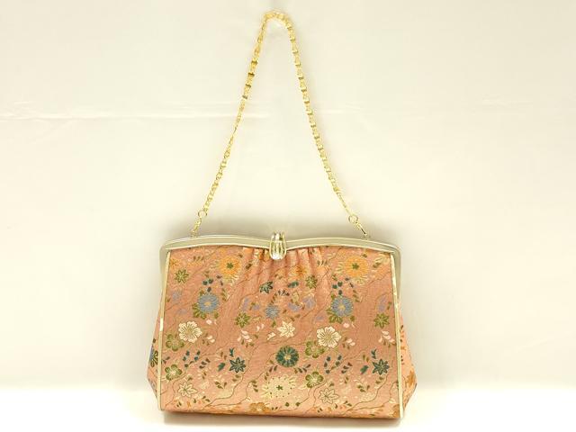 平和屋着物▼和装小物 和装バッグ ハンドバッグ チェーンバッグ 道長花文 金糸 逸品 AABK9591ay