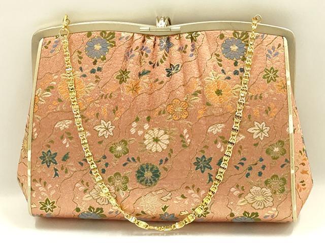 平和屋着物▼和装小物 和装バッグ ハンドバッグ チェーンバッグ 道長花文 金糸 逸品 AABK9591ay