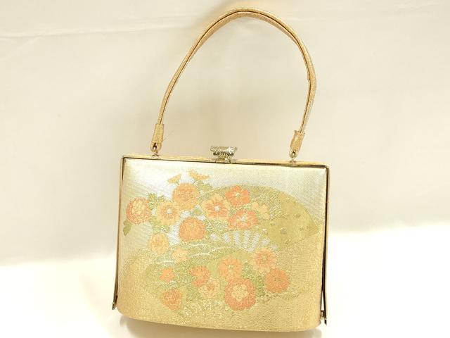 平和屋着物▼和装小物 和装バッグ ハンドバッグ 扇面花文 金銀糸 逸品 AABK9596ay