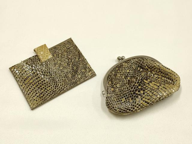 平和屋着物▼和装小物 和装バッグ2点セット 小銭入れ・ミラー付き がま口 皮革製品 逸品 AABK9609ay