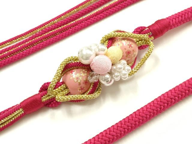 平和屋着物●和装小物 振袖用帯締め 装飾 パール 飾り玉 ちりめん細工 金糸 撚り房 逸品 未使用 AABK9643ay