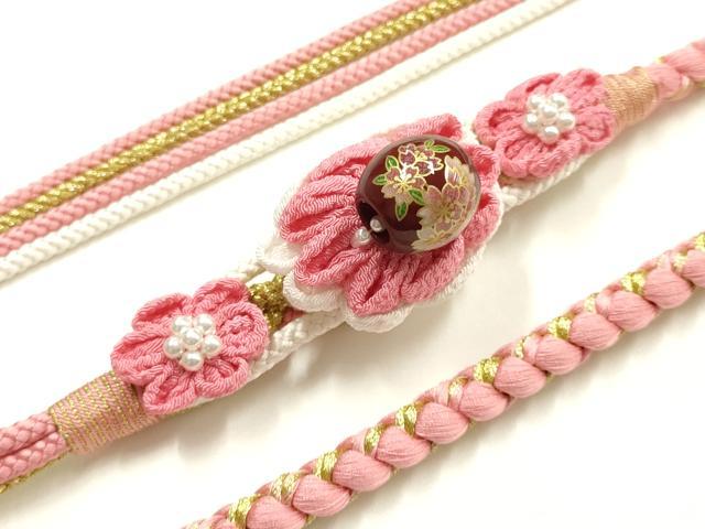 平和屋着物●和装小物 振袖用帯締め 装飾 飾り玉 つまみ細工 ビーズ 金糸 撚り房 逸品 未使用 AABK9650ay