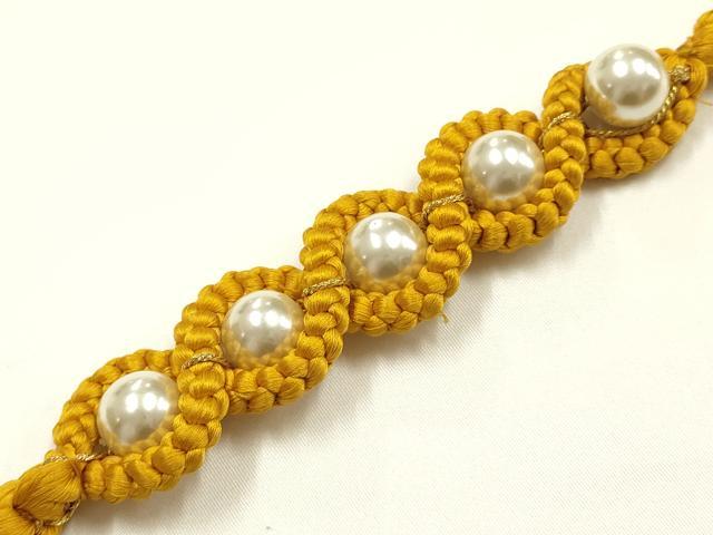 平和屋着物●和装小物 振袖用帯締め 装飾 パール 13mm 金糸 伊賀組紐 正絹 逸品 未使用 AABK9657ay