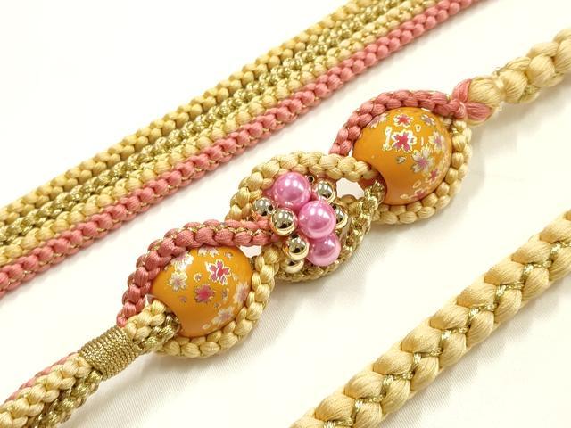 平和屋着物●和装小物 振袖用帯締め 装飾 飾り玉 ビーズ 金糸 正絹 逸品 未使用 AABK9661ay
