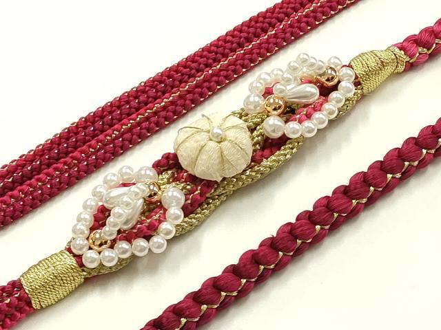 平和屋着物●和装小物 振袖用帯締め 装飾 ちりめん細工 パール 金糸 逸品 AABK9663ay