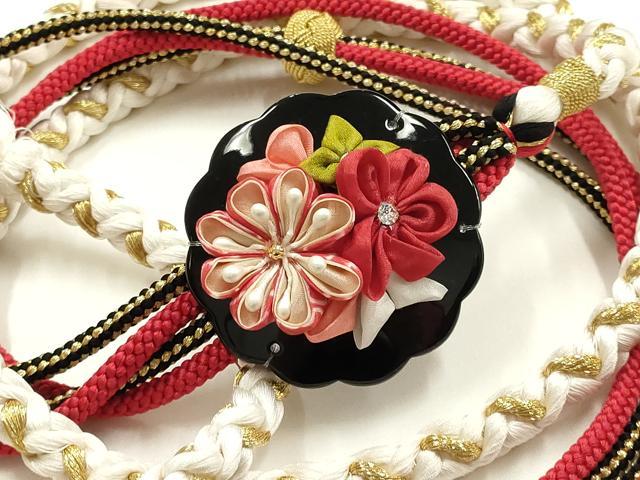 平和屋着物●和装小物 振袖用帯締め 装飾 つまみ細工 ラインストーン 小田巻 金糸 正絹 逸品 AABK9665ay