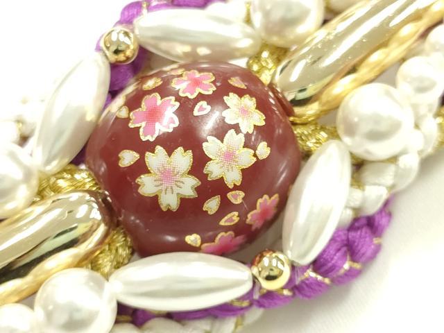 平和屋着物●和装小物 振袖用帯締め 装飾 飾り玉 パール 金糸 正絹 逸品 未使用 AABK9668ay