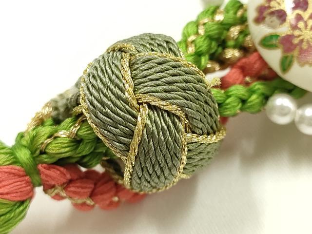 平和屋着物●和装小物 振袖用帯締め 装飾 蒔絵 パール あわじ玉 金糸 正絹 逸品 未使用 AABK9671ay