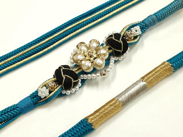 平和屋着物●和装小物 振袖用帯締め 装飾 パール ラインストーン あわじ玉 金銀糸 撚り房 正絹 逸品 AABK9688ay