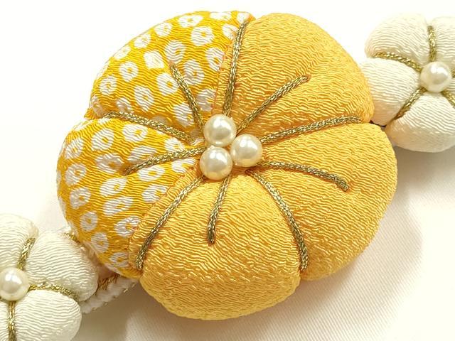 平和屋着物●和装小物 振袖用帯締め 装飾 ちりめん細工 パール 金糸 正絹 逸品 AABK9689ay