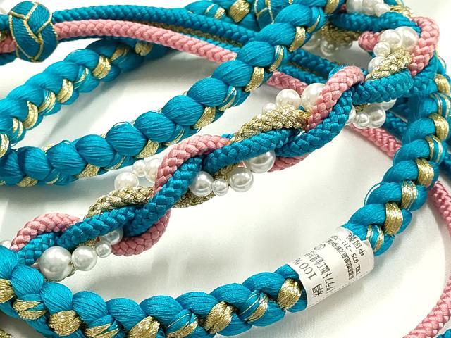 平和屋着物●和装小物 振袖用帯締め 装飾 パール あわじ玉 金糸 正絹 逸品 未使用 AABK9695ay