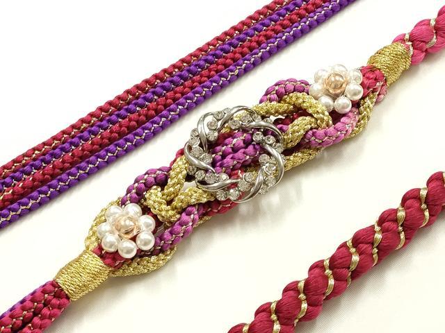 平和屋着物●和装小物 振袖用帯締め 装飾 ラインストーン パール 金糸 正絹 逸品 AABK9697ay