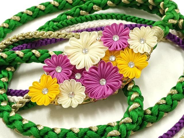 平和屋着物●和装小物 振袖用帯締め 装飾 つまみ細工 ラインストーン 金糸 正絹 逸品 AABK9709ay