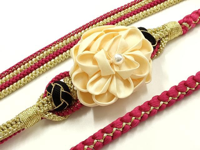 平和屋着物●和装小物 振袖用帯締め 装飾 つまみ細工 あわじ玉 パール 金糸 正絹 逸品 AABK9719ay