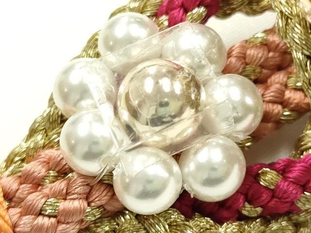 平和屋着物●和装小物 振袖用帯締め 装飾 つまみ細工 パール 金糸 正絹 逸品 AABK9720ay