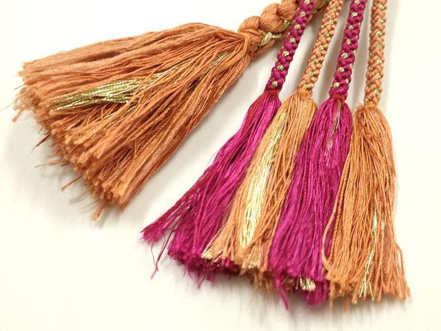 平和屋着物●和装小物 振袖用帯締め 装飾 つまみ細工 パール 金糸 正絹 逸品 AABK9720ay